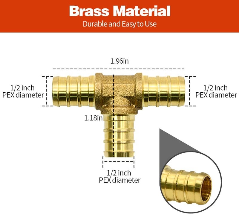 Ruby Q 25 Pack 1/2" PEX Fittings, PEX Tee Fittings, Brass PEX Fittings for PEX Tubing Pipe - Image 3